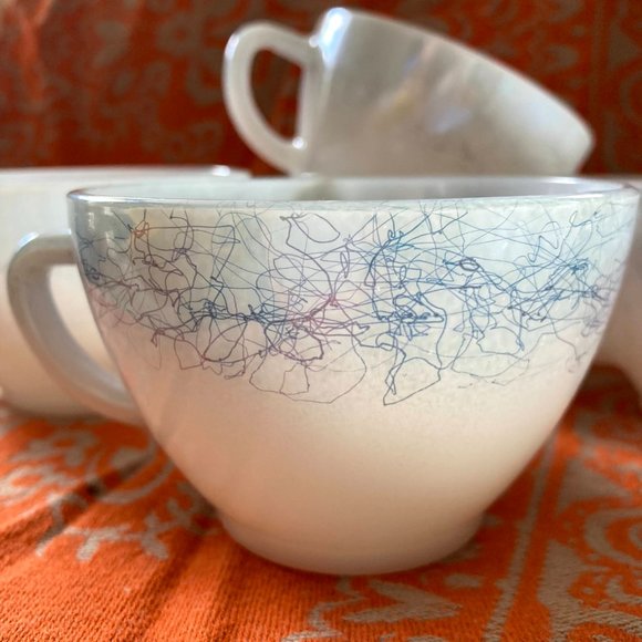 FEDERAL GLASS — Scribble Tea Cups no saucers - Picture 3 of 3
